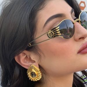 AUTHENTIC FENDI GOLDTONE LOGO CLIP ON EARRINGS